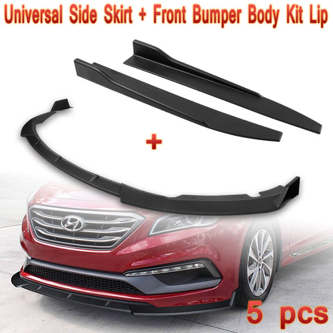 For 2015-2017 Hyundai Sonata Matt Black Front Bumper Body Kit Spoiler Lip + Side Skirt Rocker Winglet Canard Diffuser Wing  Body Splitter ABS (Matte Black) 5PCS
