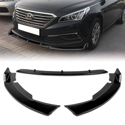 For 2015-2017 Hyundai Sonata Painted Black Color Front Bumper Body Splitter Spoiler Lip 3 Pcs