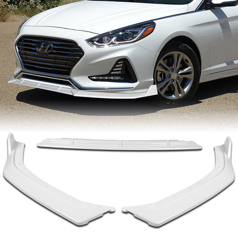 2018-2019 Hyundai Sonata Painted White Front Bumper Body Kit Spoiler Lip + Side Skirt Rocker Winglet Canard Diffuser Wing  Body Splitter ABS (Glossy White) 5PCS