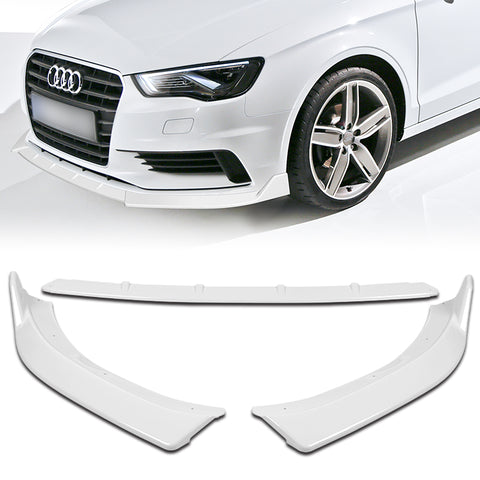 2014-2016 Audi A3 Painted White Front Bumper Spoiler Splitter Lip + Side Skirt Rocker Winglet Canard Diffuser Wing  Body Splitter ABS (Glossy White) 5PCS
