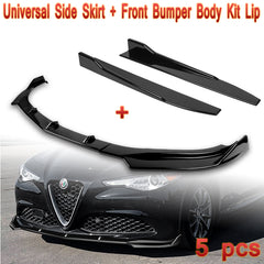 For 2017-2021 Alfa Romeo Giulia Painted Black Front Bumper Body Kit Spoiler Lip + Side Skirt Rocker Winglet Canard Diffuser Wing  (Glossy Black) 5PCS