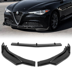 For 2017-2021 Alfa Romeo Giulia Painted Black Color Front Bumper Body Kit Spoiler Lip 3 Pcs