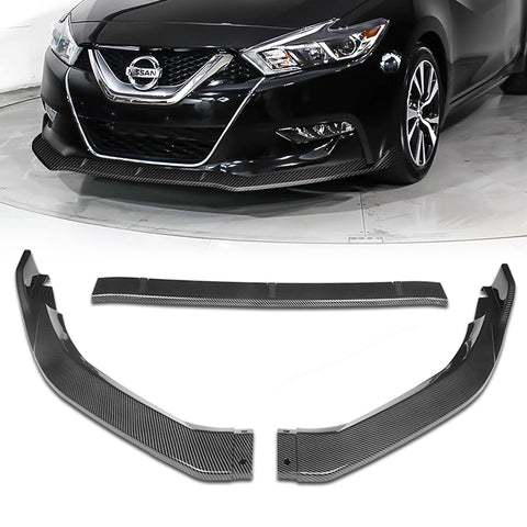 For 2016-2018 Nissan Maxima GT-Style Painted Carbon Look  Color Front Bumper Splitter Spoiler Lip 3 Pcs