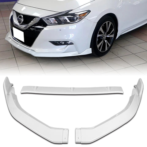 2016-2018 Nissan Maxima GT-Style Painted White Front Bumper Body Spoiler Lip + Side Skirt Rocker Winglet Canard Diffuser Wing  Body Splitter ABS (Glossy White) 5PCS