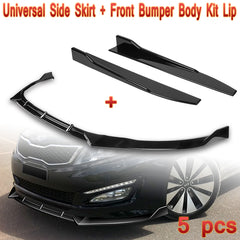 For 2011-2013 Kia Optima STP-Style Painted Black Front Bumper Body Spoiler Lip + Side Skirt Rocker Winglet Canard Diffuser Wing  (Glossy Black) 5PCS