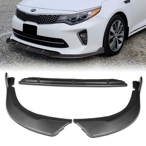 For 2016-2018 Kia Optima SX SXL Carbon Look Front Bumper Body Splitter Spoiler Lip 3 Pcs