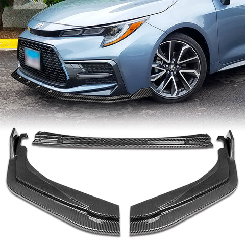 For 2020-2021 Toyota Corolla XSE SE Painted Carbon Look Style Color  Front Bumper Splitter Spoiler Lip 3 Pcs