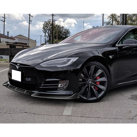 For 2016-2020 Tesla Model S Painted Black Color Front Bumper Body Kit Splitter Spoiler Lip 3 Pcs