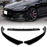 For 2016-2020 Tesla Model S Painted Black Color Front Bumper Body Kit Splitter Spoiler Lip 3 Pcs