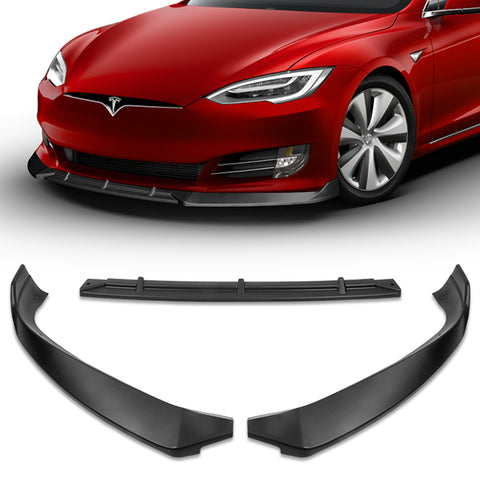 For 2016-2020 Tesla Model S STP-Style Unpainted Matt Black Color Front Bumper Splitter Spoiler Lip 3 Pcs