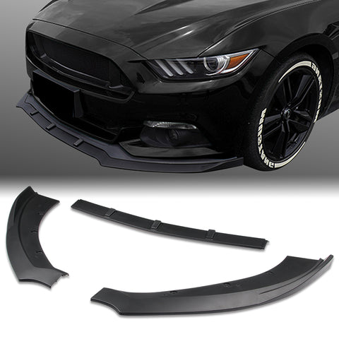 For 2015-2017 Ford Mustang Unpainted Matt Black Color Front Bumper Body Kit Spoiler Lip 3 Pcs