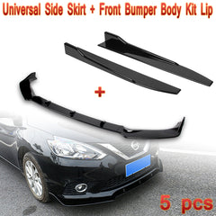 For 2016-2019 Nissan Sentra Painted Black Front Bumper Body Kit Spoiler Lip + Side Skirt Rocker Winglet Canard Diffuser Wing  (Glossy Black) 5PCS