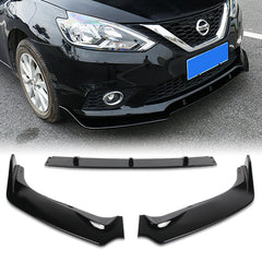 For 2016-2019 Nissan Sentra 4DR Painted Black Color Front Bumper Body Kit Spoiler Lip 3Pcs