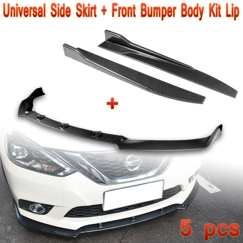 For 2016-2019 Nissan Sentra Carbon Look Front Bumper Body Kit Spoiler Lip + Side Skirt Rocker Winglet Canard Diffuser Wing  Body Splitter ABS ( Carbon Style) 5PCS