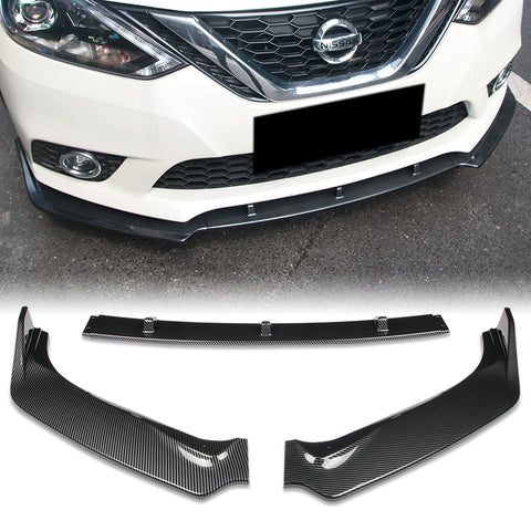 For 2016-2019 Nissan Sentra Carbon Look Front Bumper Body Kit Spoiler Lip + Side Skirt Rocker Winglet Canard Diffuser Wing  Body Splitter ABS ( Carbon Style) 5PCS