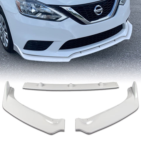 For 2016-2019 Nissan Sentra 4DR Painted White Color Front Bumper Body Kit Spoiler Lip 3Pcs