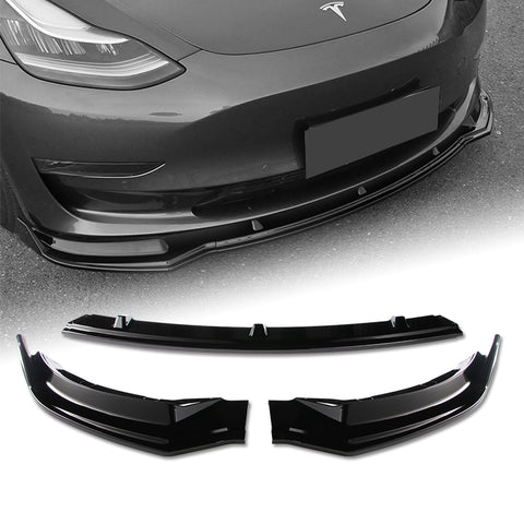 For 2017-2023 Tesla Model 3 Sedan Painted Black Front Bumper Body Kit Lip + Side Skirt Rocker Winglet Canard Diffuser Wing  (Glossy Black) 5PCS