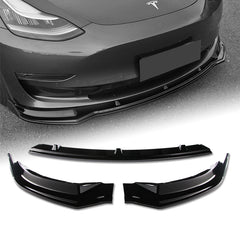 For 2017-2023 Tesla Model 3 Sedan Painted Black Color  Front Bumper Splitter Spoiler Lip 3 Pcs