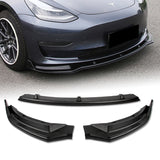 For 2017-2023 Tesla Model 3 Sedan Unpainted Black Front Bumper Body Kit Lip + Side Skirt Rocker Winglet Canard Diffuser Wing  Body Splitter ABS (Matte Black) 5PCS