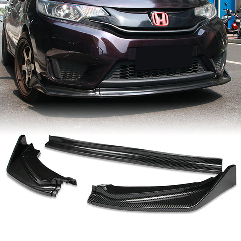 For 2014-2017 Honda Fit JDM Carbon Look Front Bumper Body Kit Spoiler Lip + Side Skirt Rocker Winglet Canard Diffuser Wing  Body Splitter ABS ( Carbon Style) 5PCS