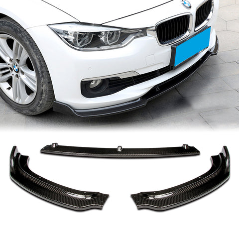 For 2013-2018 BMW F30 Sedan 325 328 330 335 Real Carbon for Base  Model Front Bumper Lip  3 Pcs