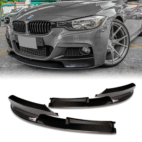 For 2012-2018 BMW 3-Series M-Sport M-Tech F30 F35 Real Carbon Fiber Front Bumper Lip Kit 3 Pcs