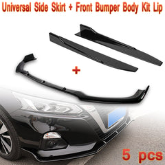 For 2019-2022 Nissan Altima Painted Black Front Bumper Body Kit Spoiler Lip + Side Skirt Rocker Winglet Canard Diffuser Wing  (Glossy Black) 5PCS