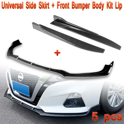 For 2019-2022 Nissan Altima Carbon Look Front Bumper Body Kit Spoiler Lip + Side Skirt Rocker Winglet Canard Diffuser Wing  Body Splitter ABS ( Carbon Style) 5PCS