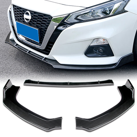 For 2019-2022 Nissan Altima Carbon Look Front Bumper Body Kit Spoiler Lip + Side Skirt Rocker Winglet Canard Diffuser Wing  Body Splitter ABS ( Carbon Style) 5PCS