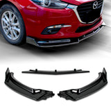 For 2014-2018 Mazda 3 Axela Painted Black Front Bumper Body Kit Spoiler Lip + Side Skirt Rocker Winglet Canard Diffuser Wing  (Glossy Black) 5PCS