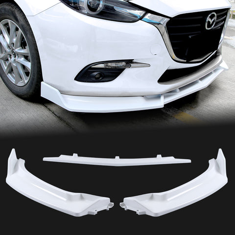 For 2014-2018 Mazda 3 Axela Painted White Color Front Bumper Body Kit Splitter Spoiler Lip  3 Pcs