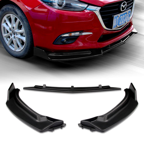 For 2014-2018 Mazda 3 Axela Unpainted BLK Front Bumper Body Kit Spoiler Lip + Side Skirt Rocker Winglet Canard Diffuser Wing  Body Splitter ABS (Matte Black) 5PCS