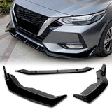 For 2020-2022 Nissan Sentra 4DR Painted Black Color Front Bumper Spoiler Splitter Lip  3 PCS
