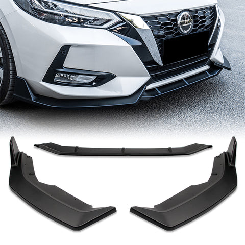 For 2020-2023 Nissan Sentra Unpainted BLK Front Bumper Body Kit Spoiler Lip + Side Skirt Rocker Winglet Canard Diffuser Wing  Body Splitter ABS (Matte Black) 5PCS
