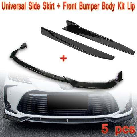 For 2020-2021 Toyota Corolla LE XLE Painted Black Front Bumper Body Spoiler Lip + Side Skirt Rocker Winglet Canard Diffuser Wing  (Glossy Black) 5PCS