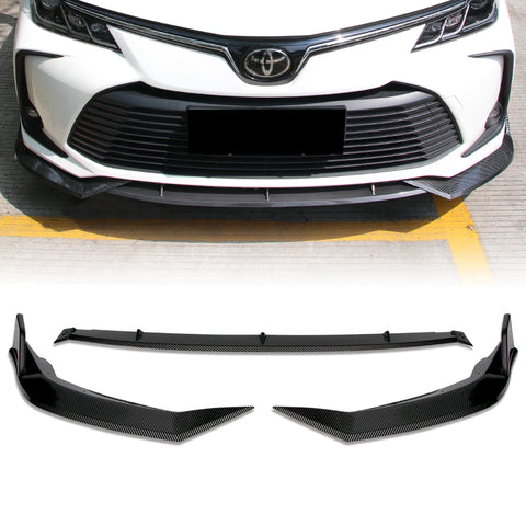 For 2020-2021 Toyota Corolla LE XLE  Painted Carbon Look Style Front Bumper Splitter Spoiler Lip 3 Pcs