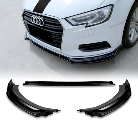 For 2017-2020 Audi A3 Painted Black Color Front Bumper Lower Body Kit Spoiler Lip 3PCS
