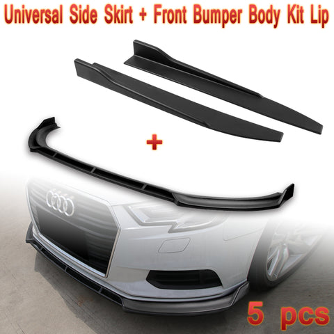 For 2017-2020 Audi A3 Unpainted Black Front Bumper Body Kit Spoiler Lip + Side Skirt Rocker Winglet Canard Diffuser Wing  Body Splitter ABS (Matte Black) 5PCS