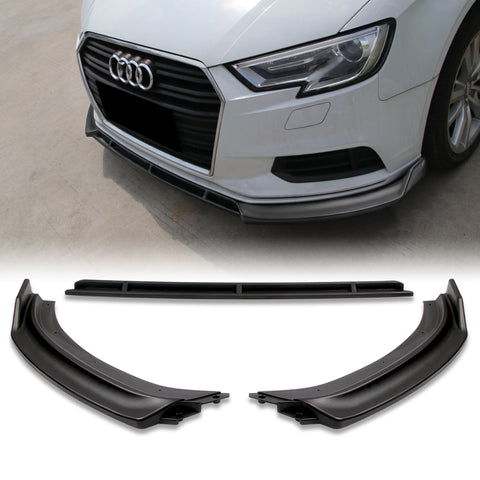 For 2017-2020 Audi A3 Unpainted Black Front Bumper Body Kit Spoiler Lip + Side Skirt Rocker Winglet Canard Diffuser Wing  Body Splitter ABS (Matte Black) 5PCS