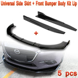Universal Painted BLK Front Bumper Protector Body Kit Splitter Spoiler Lip  + Side Skirt Rocker Winglet Canard Diffuser Wing  (Glossy Black) 5PCS