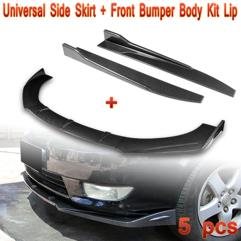 Universal Carbon Look Front Bumper Protector Body Kit Splitter Spoiler Lip + Side Skirt Rocker Winglet Canard Diffuser Wing  Body Splitter ABS ( Carbon Style) 5PCS