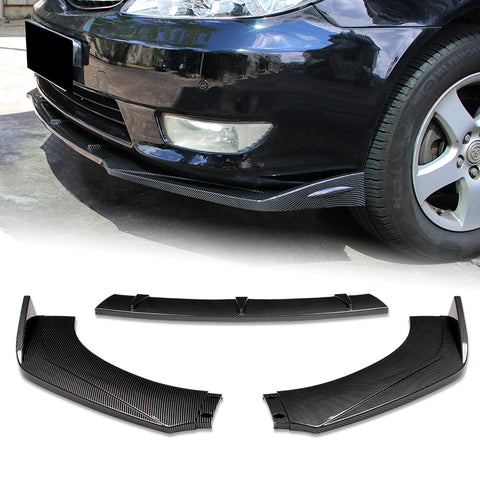 Universal Painted Carbon Look Style  Front Bumper Protector Body Kit Splitter Spoiler Lip 3 PCS