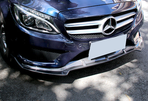 For 2015-2018 Mercedes W205 C180 C250 C300 Painted Carbon Look Front Bumper Body Lip 3 PCS