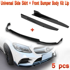 For 2019-2021 Mercedes W205 C-Class Painted Black Front Bumper Body Kit Lip + Side Skirt Rocker Winglet Canard Diffuser Wing  (Glossy Black) 5PCS