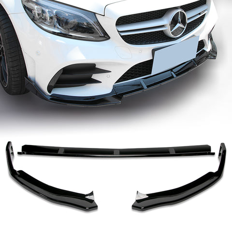 For 2019-2021 Mercedes W205 C-Class Painted Black Front Bumper Body Kit Lip + Side Skirt Rocker Winglet Canard Diffuser Wing  (Glossy Black) 5PCS