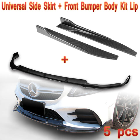 For 2019-2021 Mercedes W205 C-Class Carbon Look Front Bumper Body Kit Lip + Side Skirt Rocker Winglet Canard Diffuser Wing  Body Splitter ABS ( Carbon Style) 5PCS