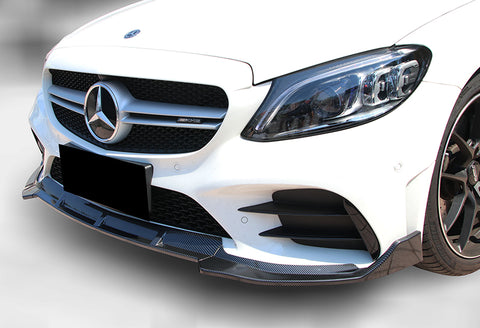 For 2019-2020 Mercedes W205 C-Class C200 C43 C63 Carbon Look Front Bumper Lip 3 PCS