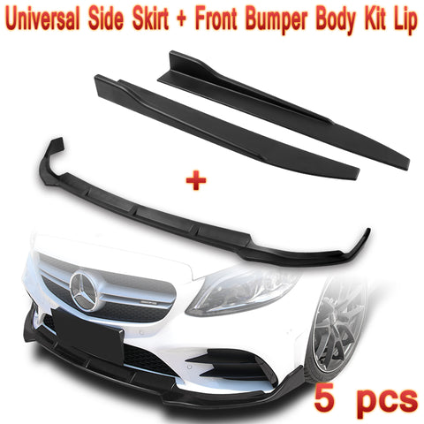 For 2019-2020 Mercedes W205 C-Class Unpainted Black Front Bumper Body Kit Lip + Side Skirt Rocker Winglet Canard Diffuser Wing  Body Splitter ABS (Matte Black) 5PCS