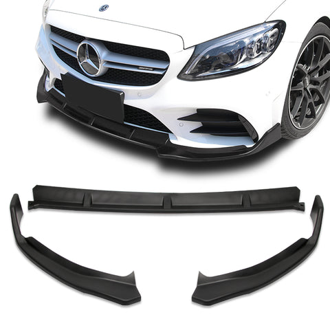 For 2019-2020 Mercedes W205 C-Class Unpainted Black Front Bumper Body Kit Lip + Side Skirt Rocker Winglet Canard Diffuser Wing  Body Splitter ABS (Matte Black) 5PCS