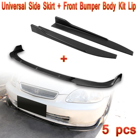 For 1996-1998 Honda Civic JDM CS-Style Unpainted Black Front Bumper Lip Kit + Side Skirt Rocker Winglet Canard Diffuser Wing  Body Splitter ABS (Matte Black) 5PCS